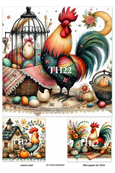 LİNEART Chicken Rooster Series Rice Decopage Paper No:Th22-29X42Cm