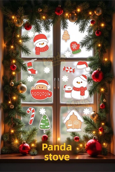 PANDA SOKAĞI Σετ αυτοκόλλητων με χιονάνθρωπο και χιονονιφάδες Πρωτοχρονιάς Χρ...