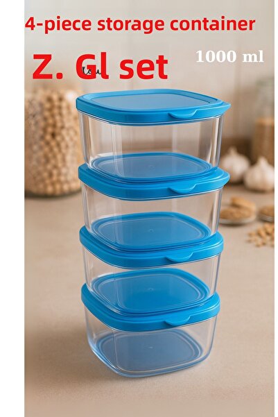 ZenGlow Set of 4 Storage Containers - Bpa Free, Clear Mica Crystal Plastic Kitchen Pantry Container with Locking Lids
