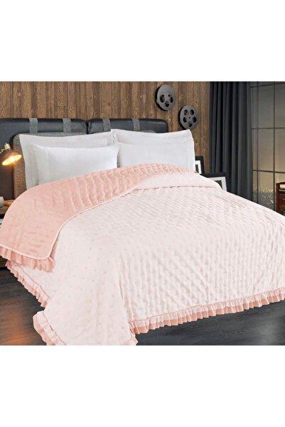 Bikaya Home Adriana Ruffled Double Size 200X220 cm Bedspread - Without Pillowcase