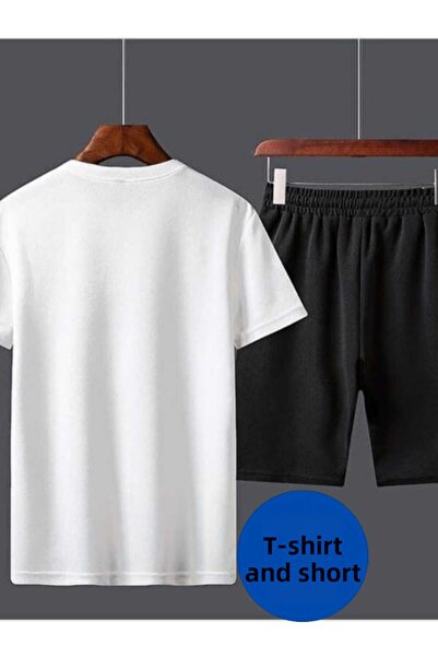 THE WHITE طقم شورت رجالي مكون من قطعتين بقصة مريحة