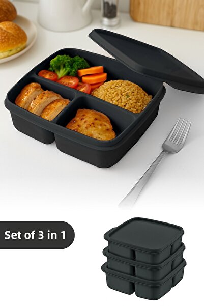 Vienev Set of 3 Compartmented Square Storage Container Anthracite