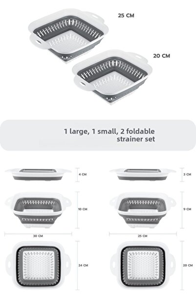 ÇARŞI HANEM مجموعة مصفاة مربعة قابلة للطي مقاس 2، مصفاة مربعة كبيرة وصغيرة لا...