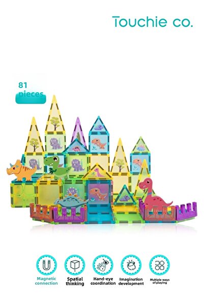 Touchie Co Dinosaur Themed Magnetic Magnetic Building Block Set 81 Pieces