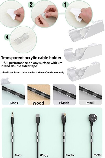 obrigado مشبك لاصق لتنظيم الكابلات - مجموعة من 20 قطعة |   مثبت كابلات للطاول...