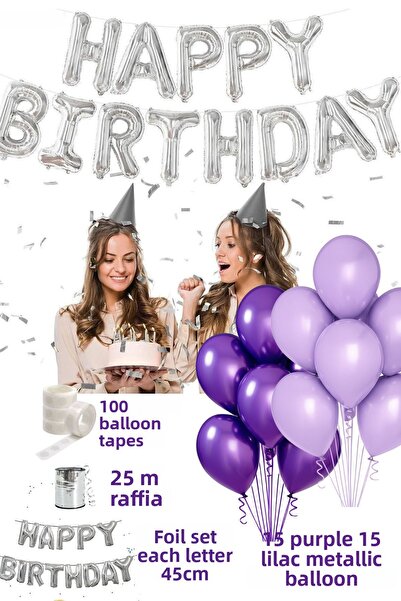 Baloncu Dede مجموعة عيد ميلاد سعيد بالون أرجواني أرجواني للنساء والرجال والبنات والأطفال زينة الحفلات