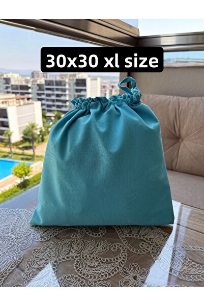 MEKİK BUTİK Blue XL Boy Linen Tote Bag - Drawstring Bag Organizer - Makeup Ba...