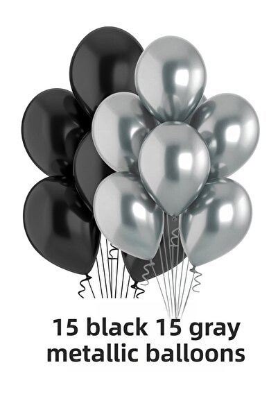 Baloncu Dede Happy Birthday Birthday Set Black Gray Balloon Set Women Men Girls Children Party Ornaments