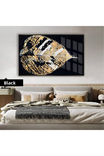 Harikabirev HARİKABİREV | MODEL DE FRUNZĂ CU MODEL ETNIC AURIE | TABLO DE STICLA TEMPLATA CU CADRU ORIZONTAL