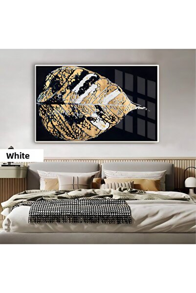 Harikabirev HARİKABİREV | MODEL DE FRUNZĂ CU MODEL ETNIC AURIE | TABLO DE STICLA TEMPLATA CU CADRU ORIZONTAL