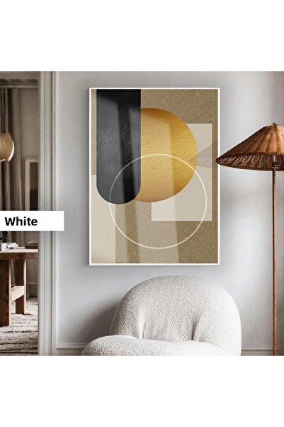 Harikabirev HARİKABİREV | CULOARE GREY-GOLD ABSTRACT BOHO MODEL 01 | TABLA DE STICLA TEMPLATA CU CADRU, SIMPLE, VERTICALA