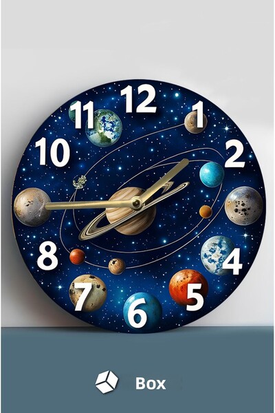 kutuTR Planet Themed Mdf Wall Clock – 33 Cm, 3D Appearance, 2D Hd Printing, Silent Mechanism Sdw234