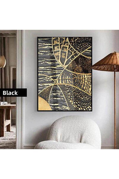 Harikabirev HARİKABİREV | 02 MODEL GEOMETRIC ETNIC ABSTRACT NEGRU-AUR | TABLA DE STICLA TEMPLATA CU CADRU, SIMPLE, VERTICALA