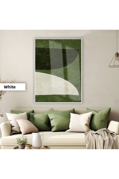 Harikabirev Amazing | Green-Grey Abstract Boho Model 01 | Framed Tempered Glass Table Single Vertical