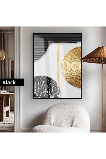 Harikabirev HARİKABİREV | 02 MODEL ABSTRACT NEGRU-AUR (BOHEM) | TABLO CU STICLĂ TEMPERATĂ CU CADRU, SIMPLE, VERTICALĂ