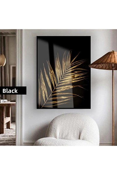 Harikabirev HARİKABİREV | MODEL MODERN DE FRUNZĂ DE PALMĂ DE AUR 01 | TABLA DE STICLA TEMPLATA CU CADRU, SIMPLE, VERTICALA