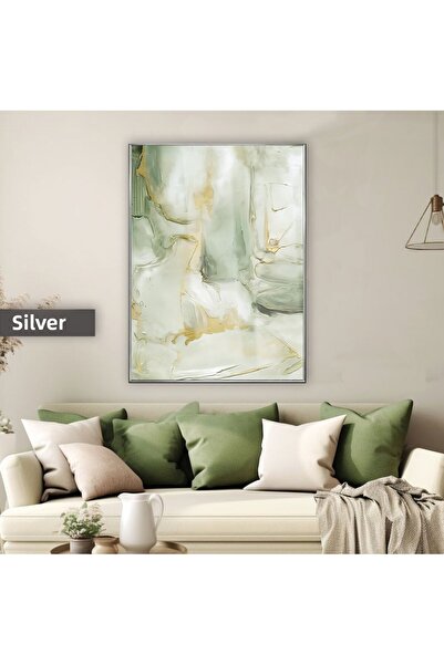 Harikabirev HARİKABİREV | MARMO MODEL ABSTRACT GALBEN VERDE MOALE | TABLA DE STICLA TEMPLATA CU CADRU, SIMPLE, VERTICALA