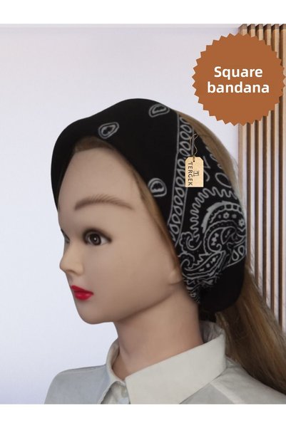 Tergek Bandana de păr pătrată neagră, bandană cu model, sport, bucătar, asistentă medicală, chimioterapie, mare, zilnic, sportiv, bonetă