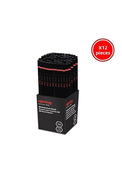 Rotring Exam Pencil, 12 Pieces, 2B, Hexagonal Body, Durable Tip