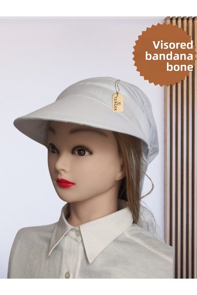 Tergek Bandana Bonnet with Visor - White - Practical Daily Sports Woman Hijab Chemotherapy Bonnet