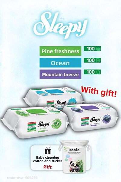 Sleepy 100 قطعة من المناشف المبللة Ocean، Pine and Mountain Breeze مع هدية قط...