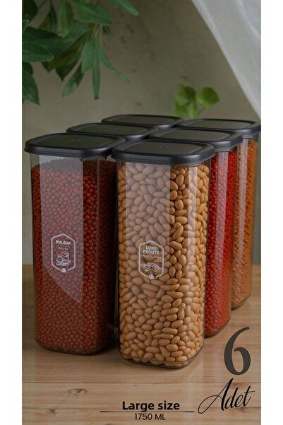 Justyol Set of 6 1700 ml Jumbo Labeled Food Storage Containers – Square Hard Lid Organizer Set