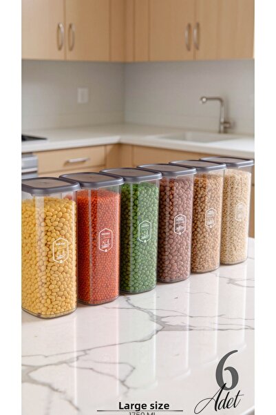 Justyol Set of 6 1700 ml Jumbo Labeled Food Storage Containers – Square Hard Lid Organizer Set