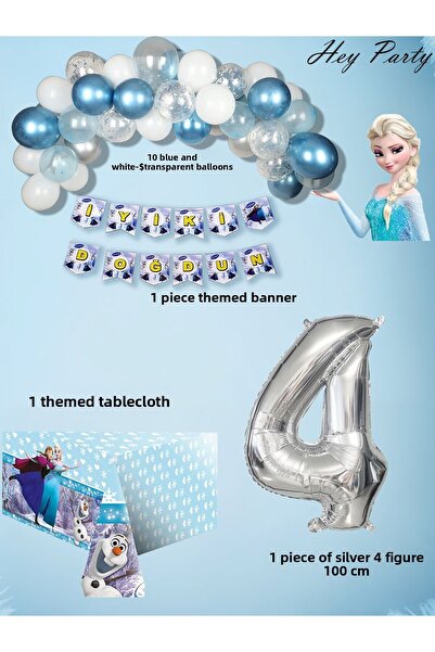 PartyPoo Frozen Elsa Themed Birthday Party Set |   4 Year Old Number Balloon ...