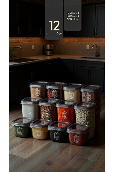 Justyol Set of 12 Square Food Storage Containers with Labels – 550ml 1200ml 1750ml with Airtight Lids