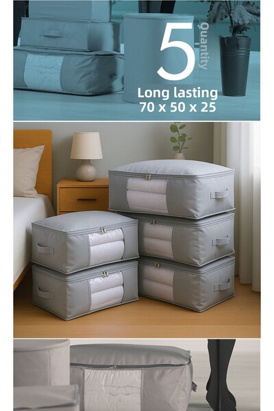 Vedsey Home Organizer طقم منظم رمادي كبير الحجم مكون من 5 قطع - 70x50x25 سم