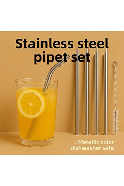 poswicon Stainless Steel Straws 4Pcs Cold Drink Beverage Straws Birthday Special Day Organization Presentation