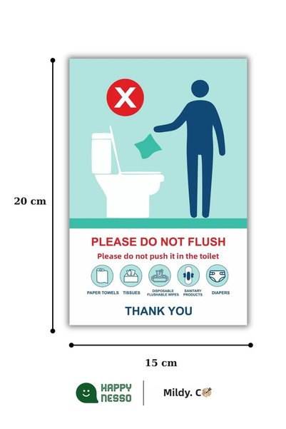Happynesso Please Do Not Flush the Toilet Sign Warning Sign Blue Color – 15X20 cm Foil Printing Sign on Forex Board
