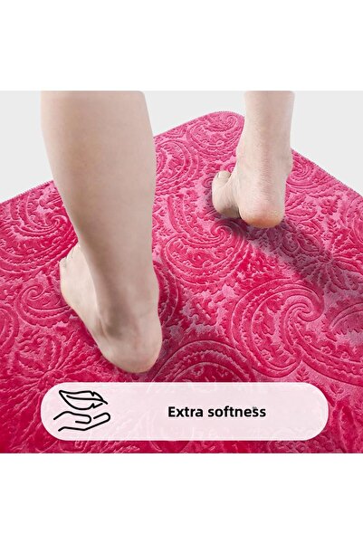 Bestekar Σετ μπάνιου 3 τεμαχίων με αντιολισθητική βάση με σχέδιο φούξια Luvora, που πλένεται στο πλυντήριο