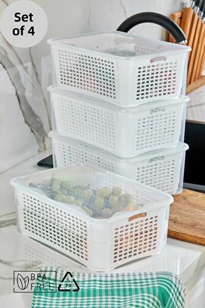 Espas Home حاوية تخزين مع غطاء مانع للتسرب 5 لتر -4 قطع - أبيض