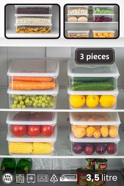 BRAMBLE LIFE 3 Pieces Transparent Rectangular Storage Container Set - 3.5 Lt with Leak Proof Indicator