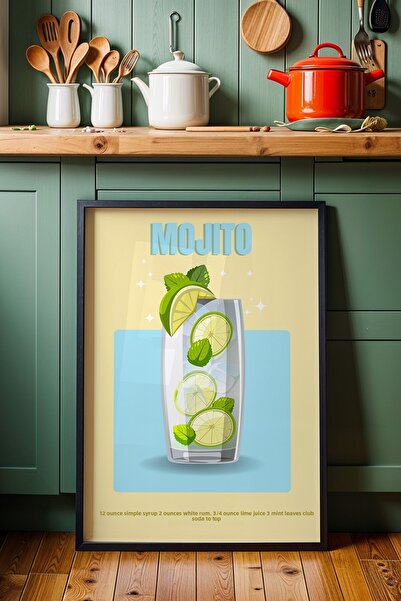 HİGUERA Πολύχρωμο Mojito BAR Ζωγραφική τοίχου κουζίνας με φυσικό ξύλινο πλαίσιο