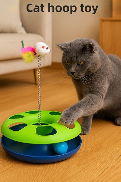 ego home Cat Hoop Toy with Pinwheel Ball Spring Mouse Cat Entertainment Accessory Cat Play Hoop