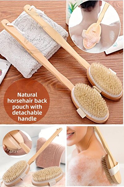 Kitchen Beauty مقشر طبيعي - مقشر خلفي للاستحمام مع فرشاة ناعمة ومقبض طويل قاب...