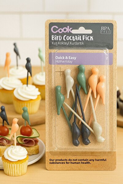 SİHİRLİ AYAKLAR Bird Pattern Cocktail Toothpick Holder 12 Pieces Toothpick Holder Set with Bird Figure for Cocktail Sofa Mini Cake