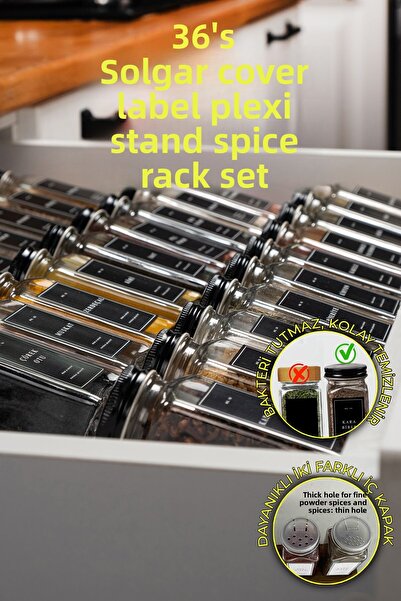 Mienda Home Black Glass Spice Rack Set of 36 - with Plexi Stand, Label and Li...