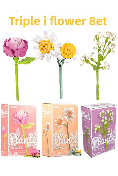 Boratila Toys مجموعة من 3 قطع لتزيين باقة زهور الورد مجموعة ليغو 200 + قطعة مجموعة كاملة/زهرة أبدية SET1