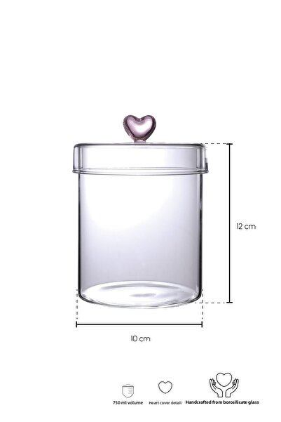 Perotti Hearts 750 ml Borosilicate Glass Jar 10X12 cm