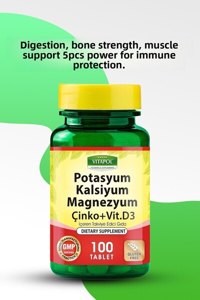 Vitapol Calcium Magnesium Zinc D3 Potassium 100 Tablets