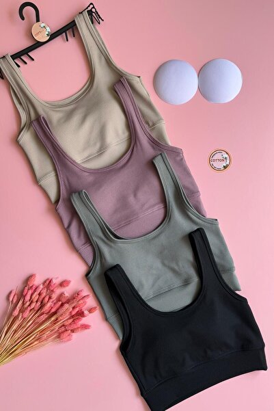 VicTroy Zaphir | 2-Piece Dusty Rose and Black Color Strap Camisole Women's Sports Tank Top with Pads