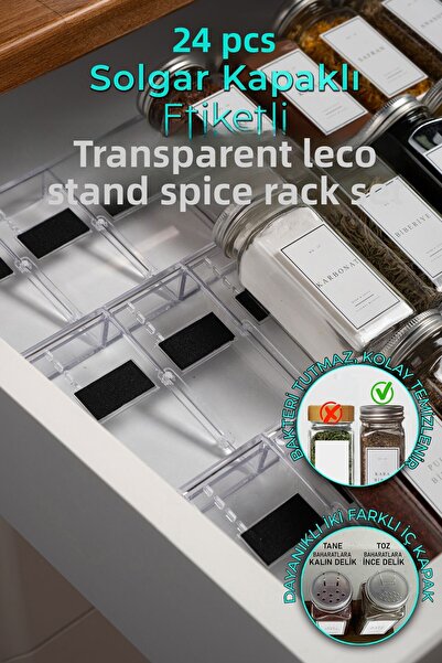 Mienda Home Set of 24 Clear Crystal Plexi Glass Spice Rack with Stand White L...