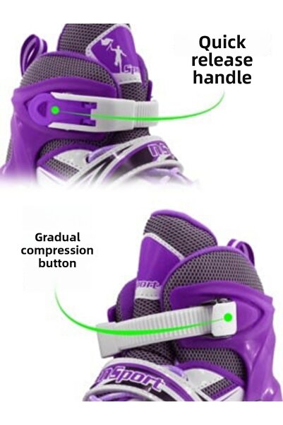 CAN Adjustable Lighted Roller Skates |   Dual Use Inline Skates Double Wheels Practice Mode Size 30-33 Purple