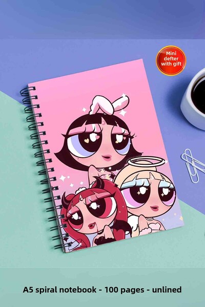 SevindirenŞeyler دفتر ملاحظات The Powerpuff Girls A5 بغلاف كرتوني معدني حلزوني بدون خطوط
