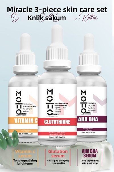 Motto Plus Professional مجموعة مصل العناية بالبشرة مكونة من 3 قطع (فيتامين C ...