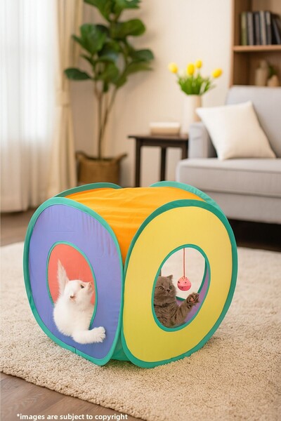 ego home Square Model Cat Play Tunnel with Rattle Ball Cat Square Tunnel Rainbow Color 40Cmx40Cm