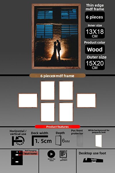 yhfoto 6 Pieces 13X18 Frame - Thin Slatted Frame - Wooden Frame - 6mm Frame - Photo Frame